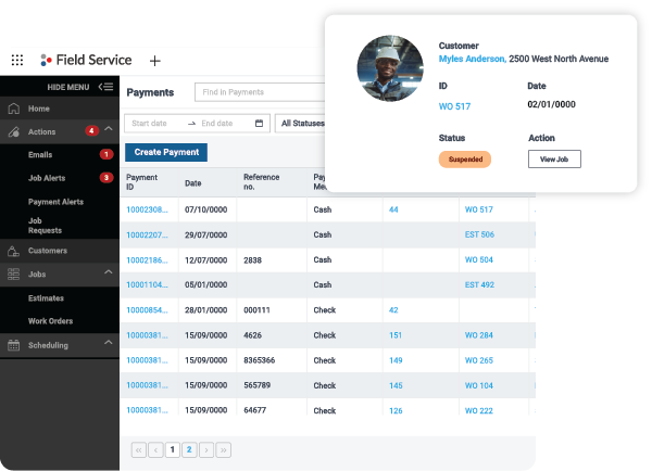 ServiceBridge tracking and field service dashboards side by side
