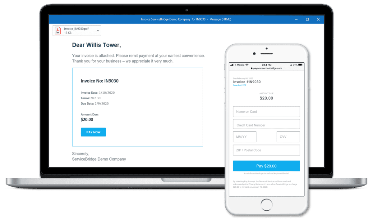 ServiceBridge Pay Now customer payment portal