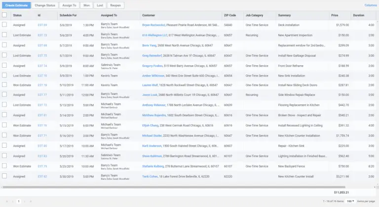 ServiceBridge estimates and quoting management dashboard