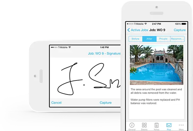 Customer signing work order digitally on iPhone using ServiceBridge