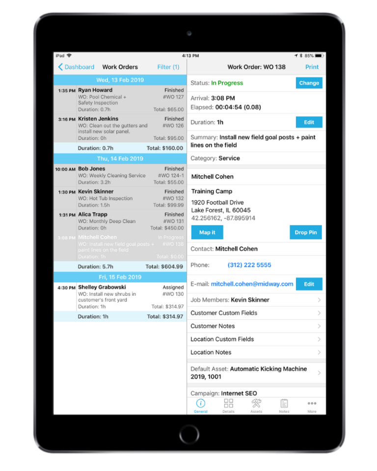 ServiceBridge Work Orders Tablet View