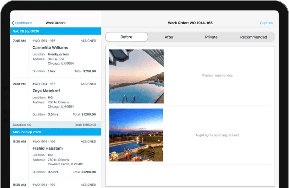 ServiceBridge field service app displayed on iPad